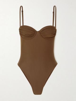 Brown Ruched Swimsuit