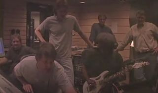 Steve Vai (background, left) and Nile Rodgers recording the theme song for Halo 2