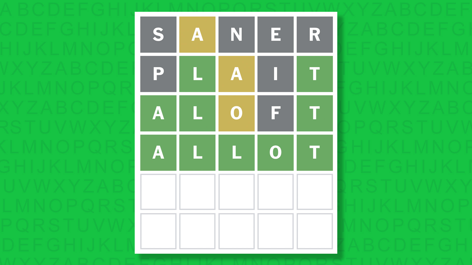 NYT Wordle answer for game 1687 on a green background