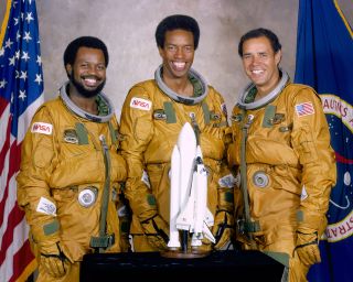 The first three African Americans to launch into space: Guion "Guy" Bluford (at center), Ron McNair (at left) and Fred Gregory. The three were chosen by NASA with the 1978 astronaut class.