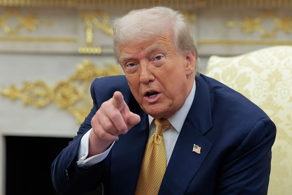 U.S. President Donald Trump calls on a reporter during a meeting with Philippine President Ferdinand Marcos Jr. in the Oval Office at the White House on July 22, 2025 in Washington, DC.