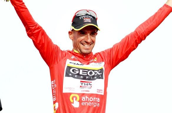 Juan Jose Cobo (Geox-TMC) celebrates his Vuelta a Espana triumph.