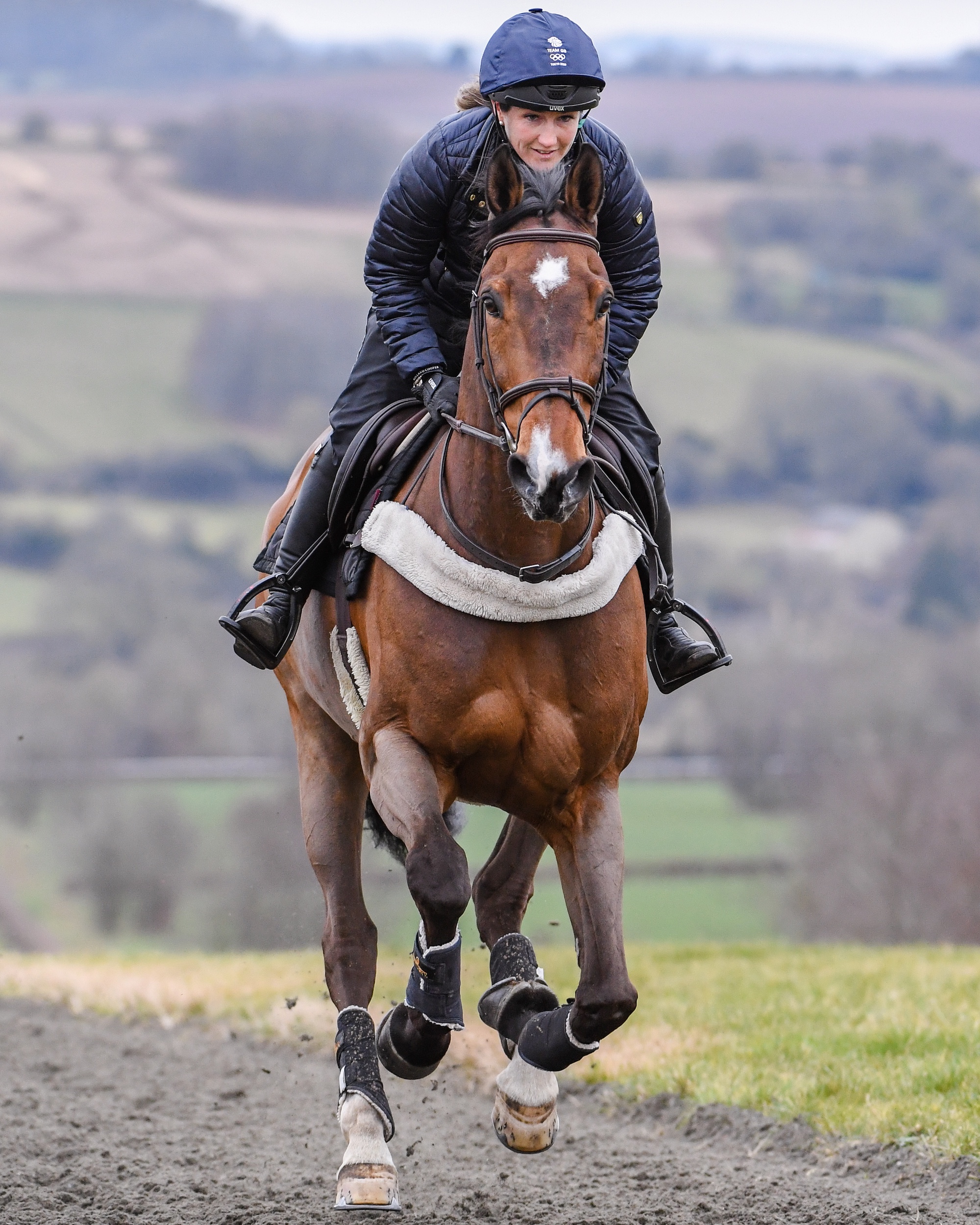 Laura Collett on London 52 training at the gallops