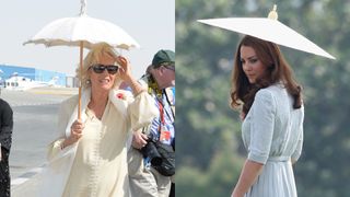 Kate Middleton and Duchess Camilla using parasols on separate occasions