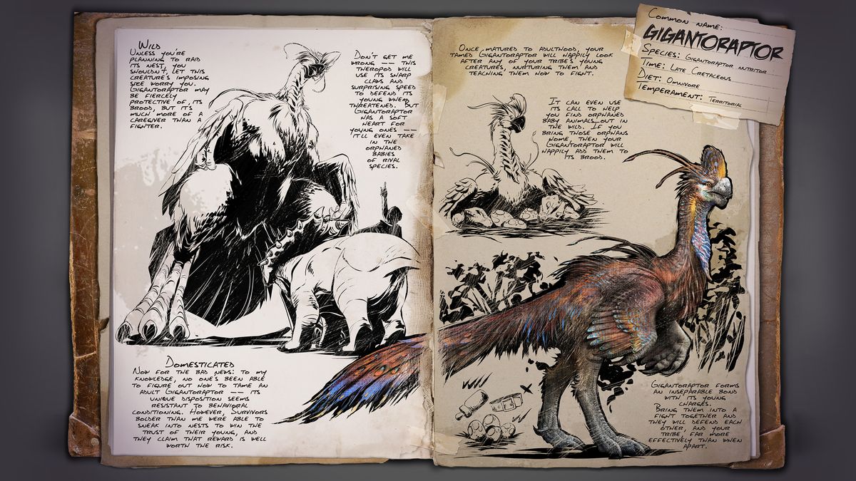 Concept art of a gigantoraptor from Ark: Survival Ascended