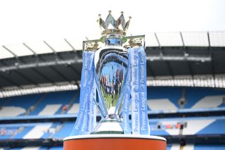 A detailed view of the Premier League trophy prior to the Premier League match between Manchester City and Aston Villa at Etihad Stadium on May 22, 2022 in Manchester, England. (Photo by Michael Regan/Getty Images)