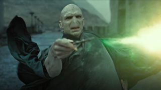 Ralph Fiennes as Voldemort casting a spell in Harry Potter and The Deathly Hallows Pt. 2