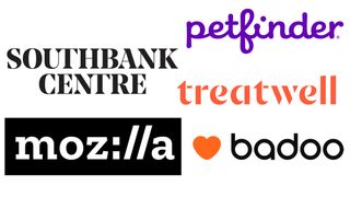 Logos for Southbank Centre, Petfinder, Mozilla, Treatwell and Badoo