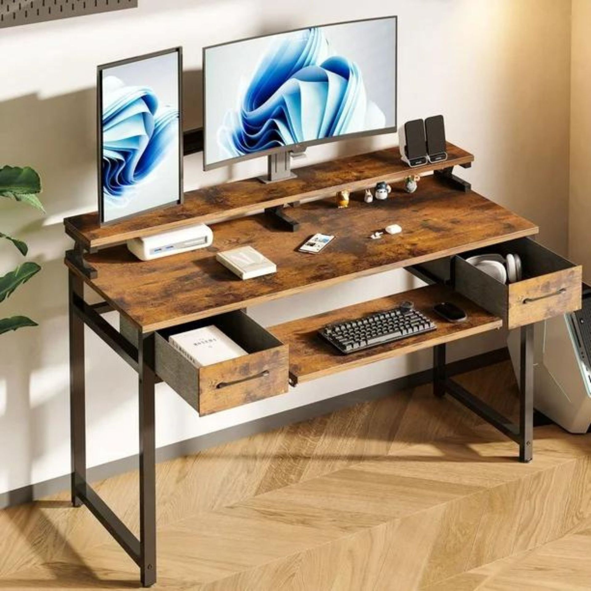 Walmart Modern Home Office Desk on a wooden floor.