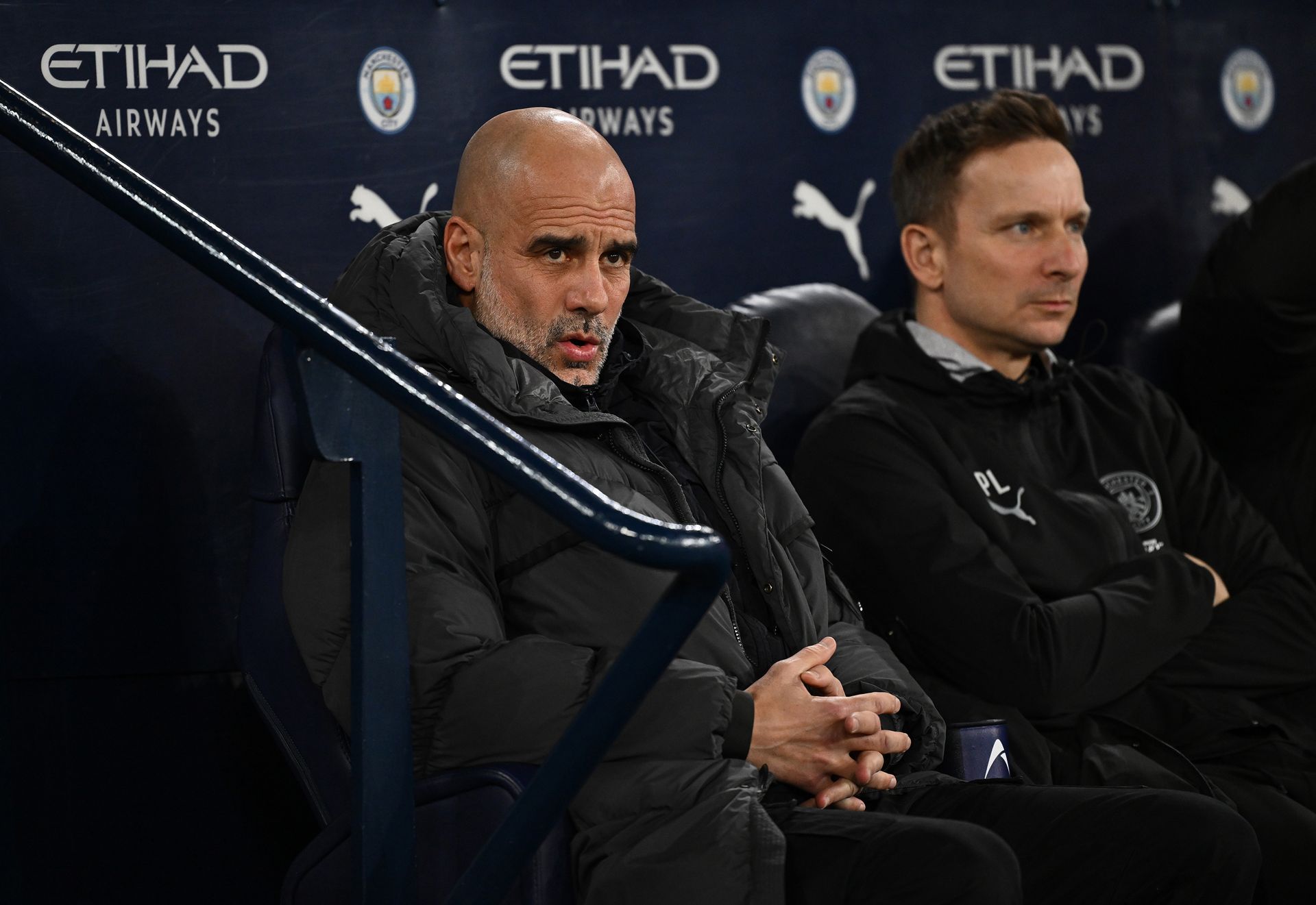 Manchester City manager Pep Guardiola with assistant Pepijn Lijnders