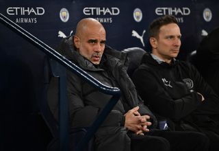 Manchester City manager Pep Guardiola with assistant Pepijn Lijnders