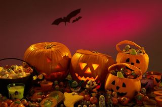 halloween pumpkins and decorations
