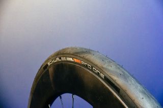 Schwalbe Pro One Road tyre with a blue background