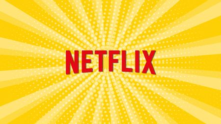 Netflix logo on a yellow rays background