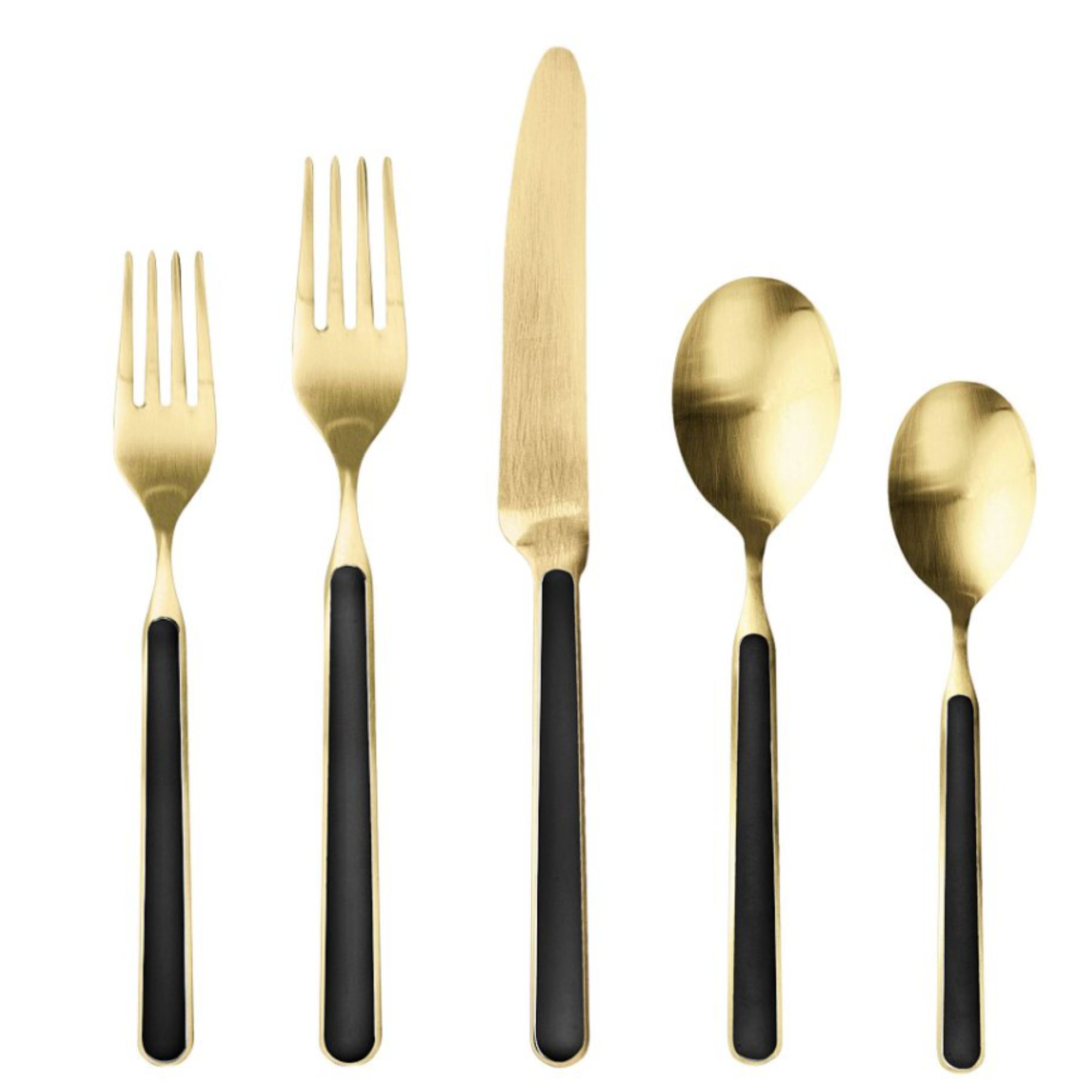 Gold flatware with black handles