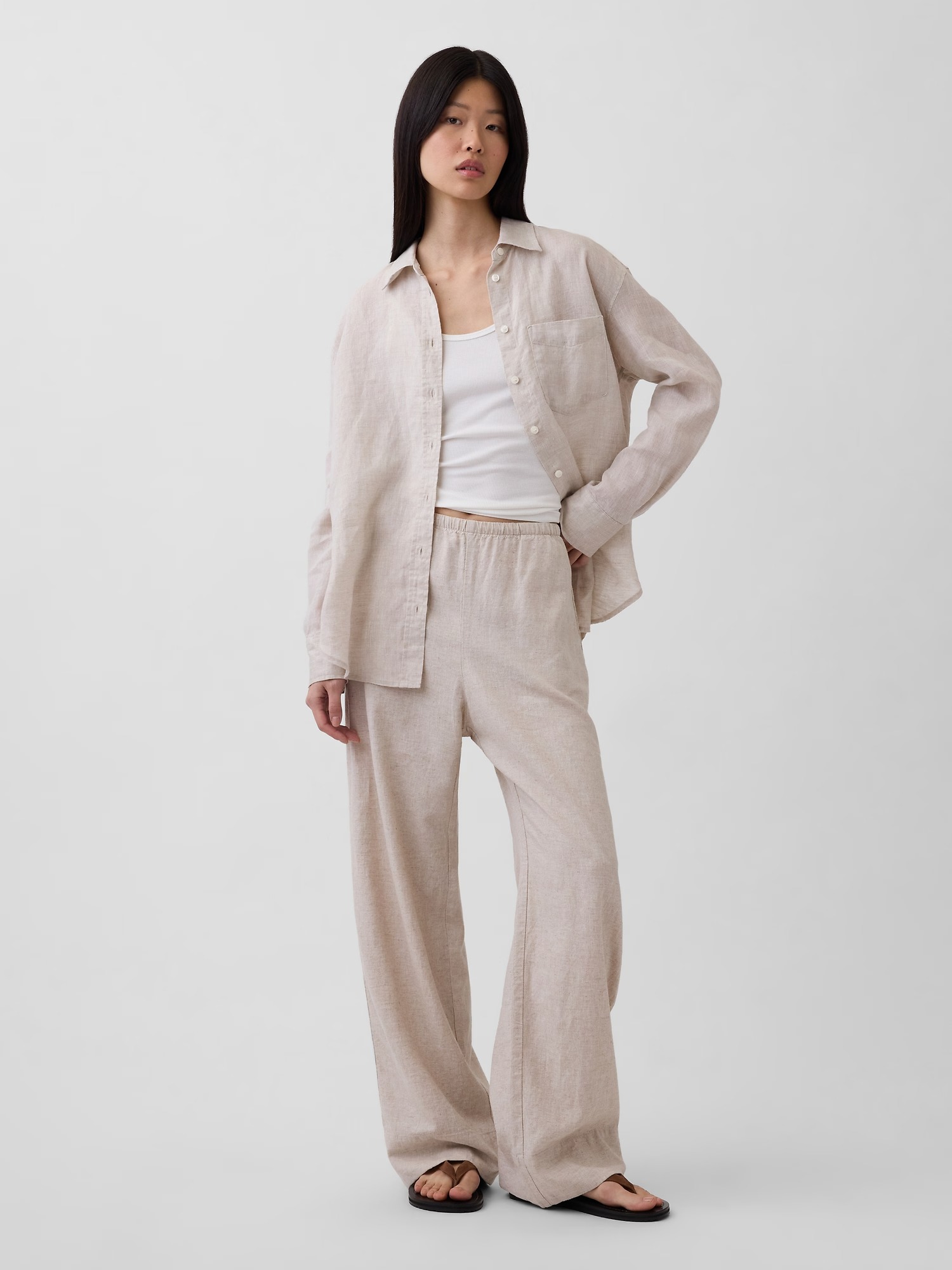 Gap, Linen-Blend Easy Wide-Leg Pants