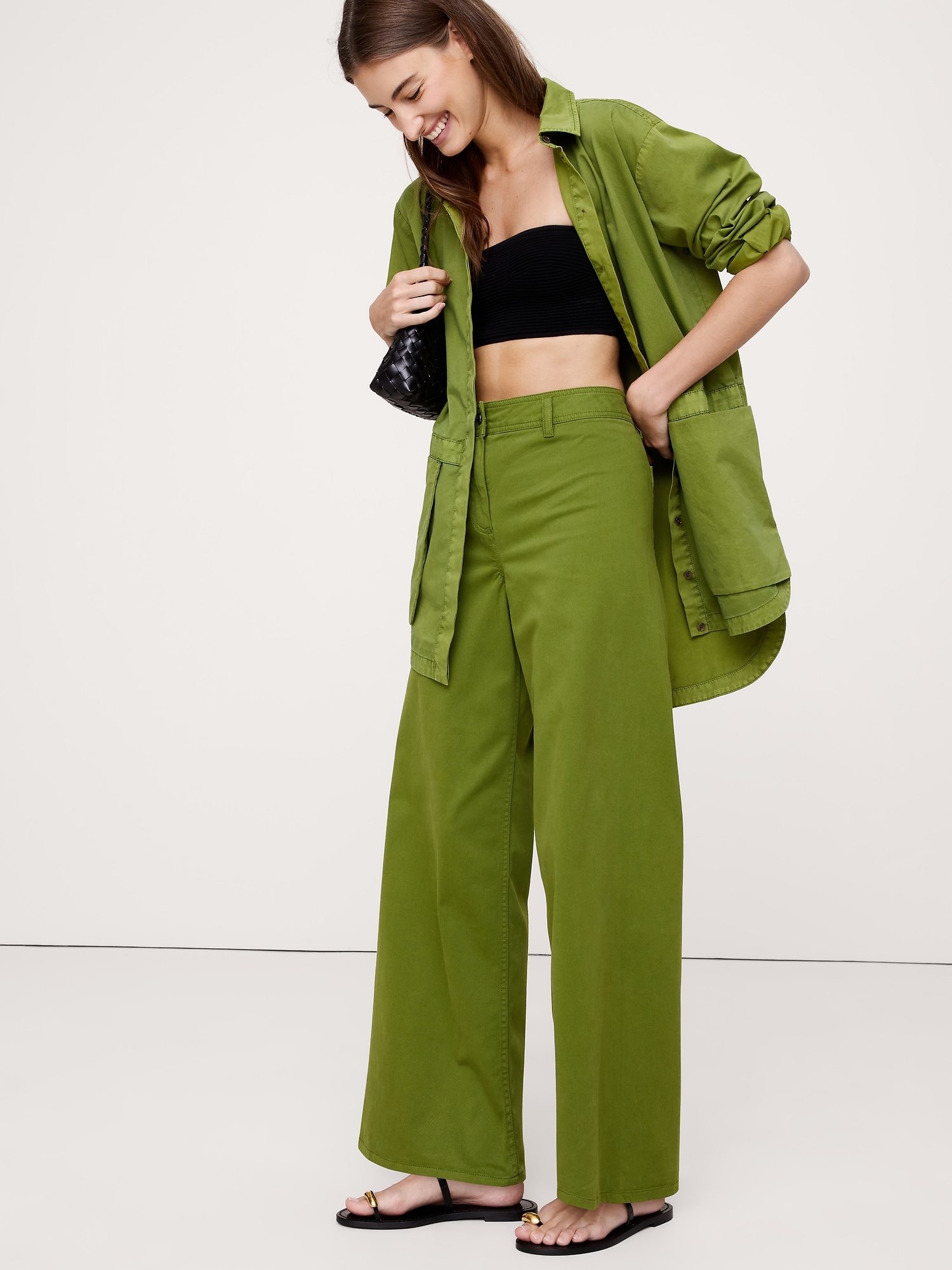 High-Rise Wide-Leg Lightweight Stretch-Cotton Pant