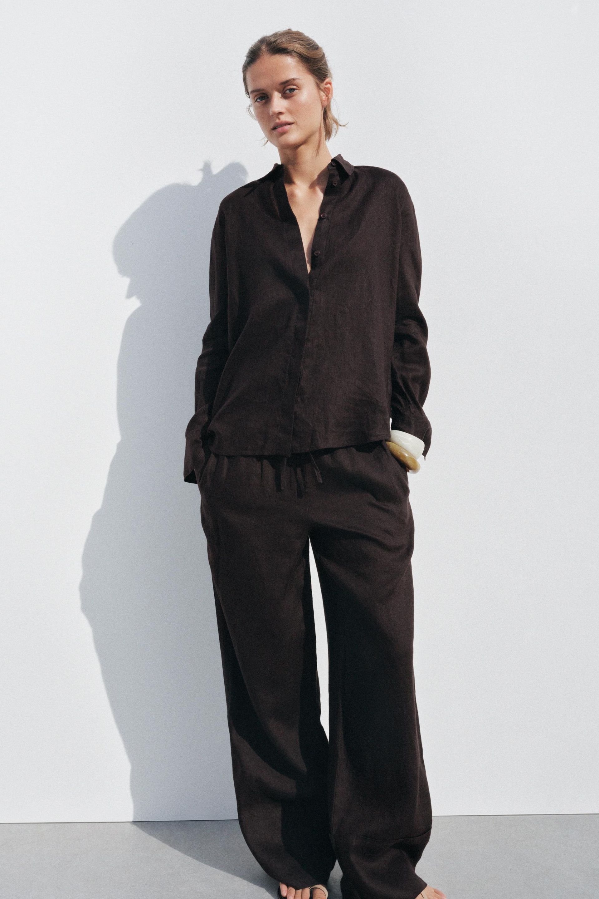 Zw Collection 100% Linen Palazzo Trousers