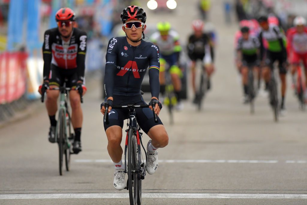 LA CALMETTE FRANCE FEBRUARY 04 Arrival Michal Kwiatkowski of Poland and Team INEOS Grenadiers during the 51st toile de Bessges Tour du Gard 2021 Stage 2 a 154km stage from SaintGenis to La Calmette EDB2020 on February 04 2021 in La Calmette France Photo by Luc ClaessenGetty Images