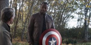 Anthony Mackie with Captain America's shield in Avengers: Endgame