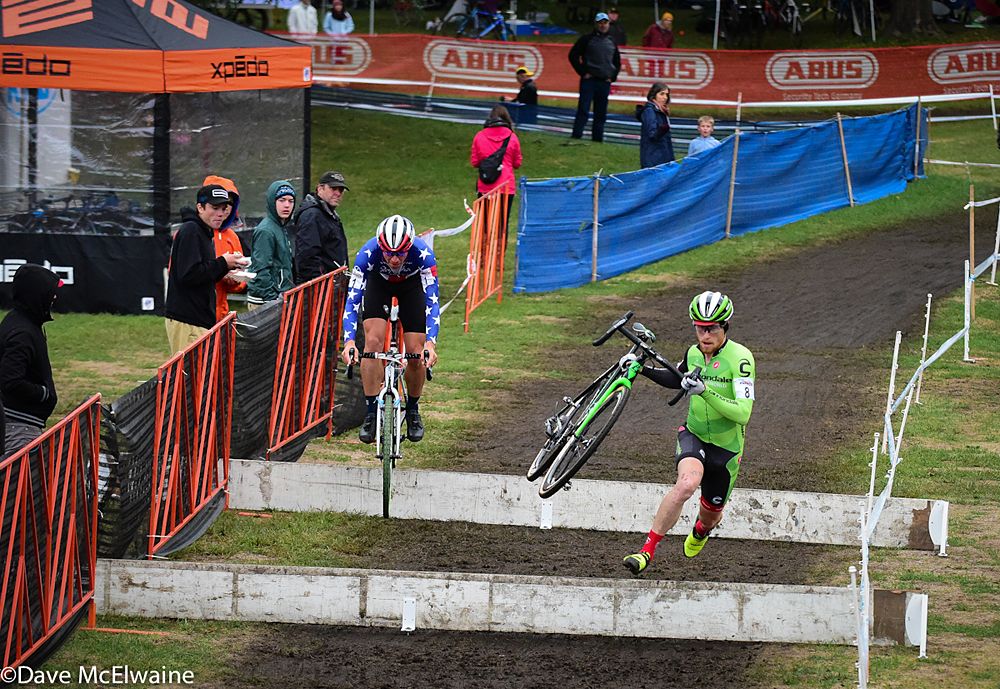Stephen Hyde and USA Champion Jeremy Powers using different techniques at the barriers