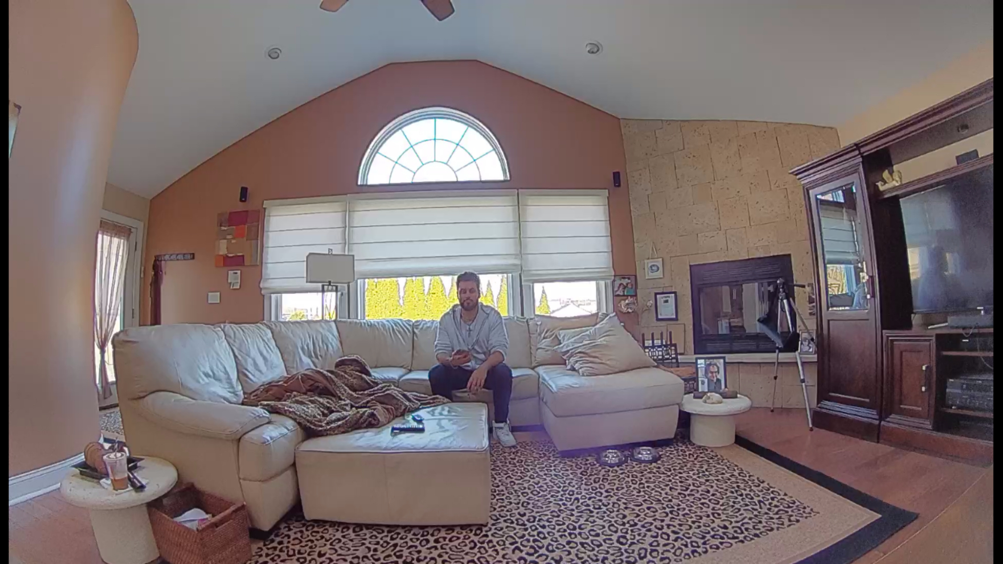 Ring Stick Up Pro Battery Cam captures man sitting on couch