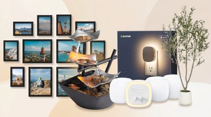 A selection of home decor items from various retailers, including picture frames.