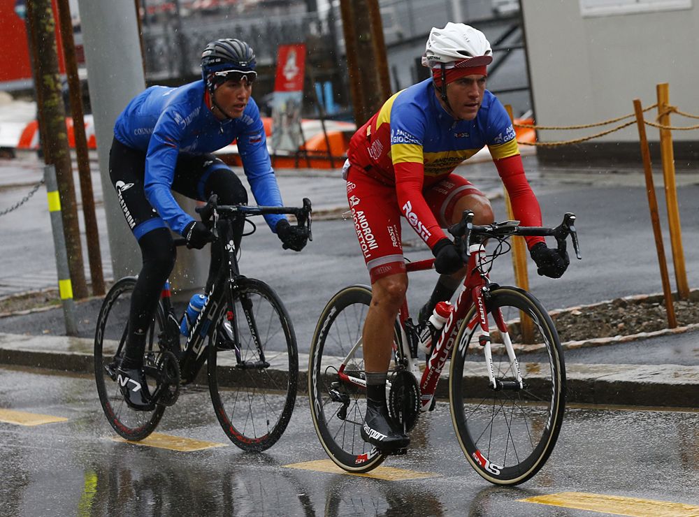 Serghei Tvetcov (Androni-Sidermec) and Artem Nych (Gazprom RusVelo) were also in one of the day's breakaways in Lugano