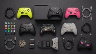 The Xbox Series X, Xbox Wireless Gaming Controller, Asus ROG Raikiri II Wireless, Turtle Beach Stealth Ultra, Scuf Valor Wireless, and PowerA Advantage Plus.