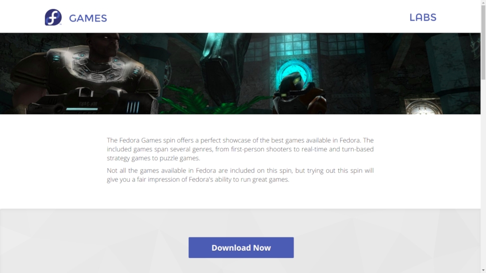 screenshot of Fedora Games Spin homepage