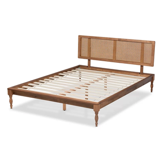 wooden mid-century modern bed frame
