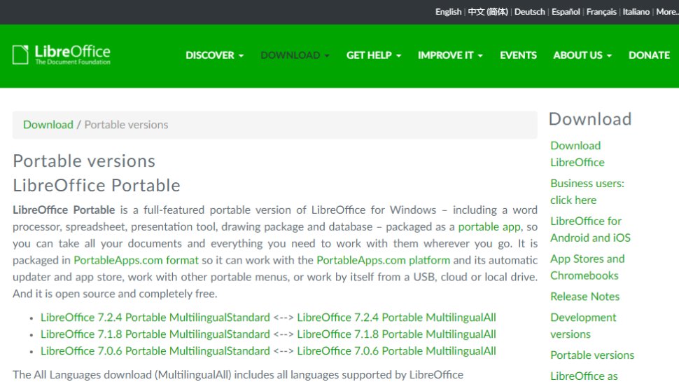Website screenshot for LibreOffice Portable