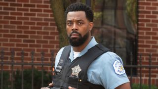 LaRoyce Hawkins as Kevin Atwater wearing his patrol uniform in Chicago P.D. Season 13x05