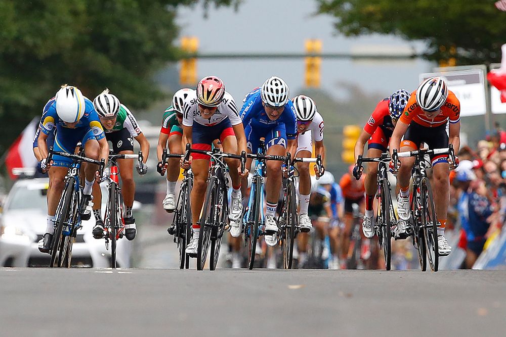 The sprint for the women's rainbow jersey