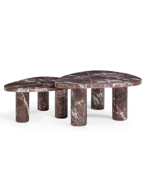 Libby 2-Piece Faux Red Levanto Marble Indoor/Outdoor Nesting Coffee Table Set