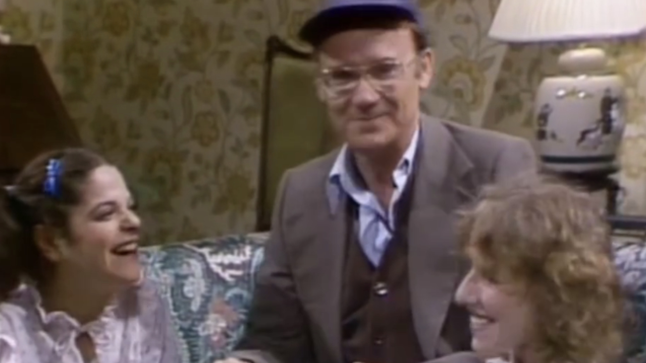 Buck Henry as Uncle Roy with Gilda Radner and Laraine Newman as two little girls he babysits on Saturday Night Live