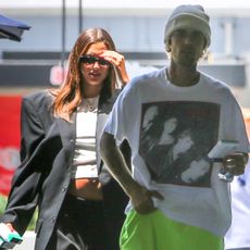 Hailey Bieber and Justin Bieber walking in Los Angeles where Hailey's pregnancy is visible