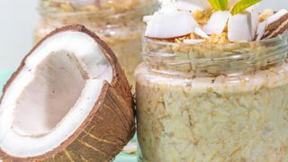 Coconut shavings on top of oats