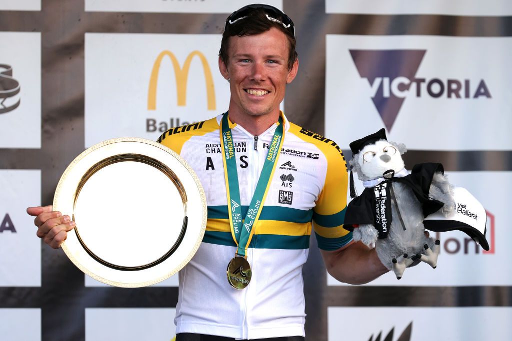 Cameron Ivory (St George Continental Cycling Team) in the criterium green and gold