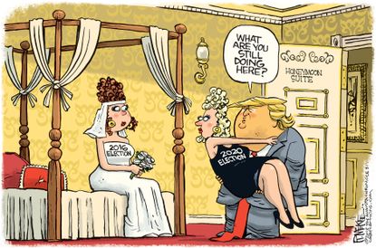 Political cartoon U.S. Trump reelection 2020 campaign 2016 election