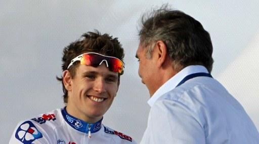Arnaud D&eacute;mare (FDJ-BigMat) accepts the congratulations of Eddy Merck.