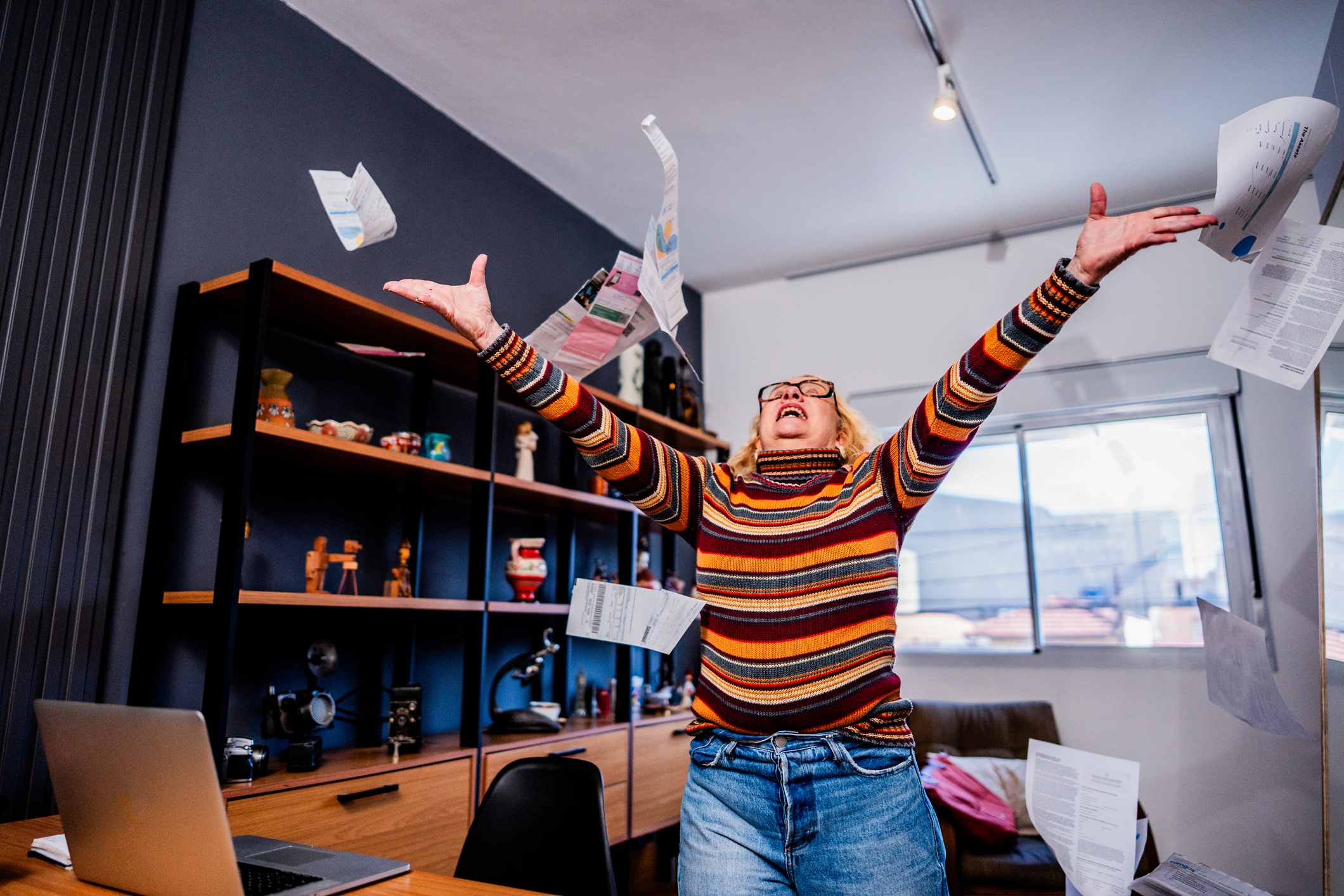 an excited woman making it rain