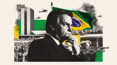 Photo composite illustration of Jair Bolsonaro, security forces, the Brazilian National Congress and January 8th rioters