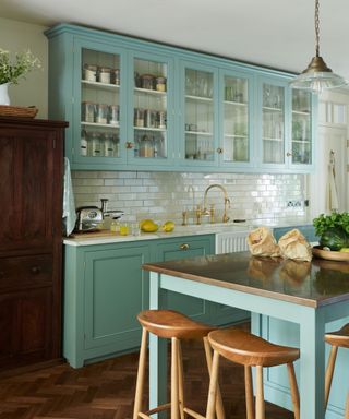Light blue kitchen cabinets