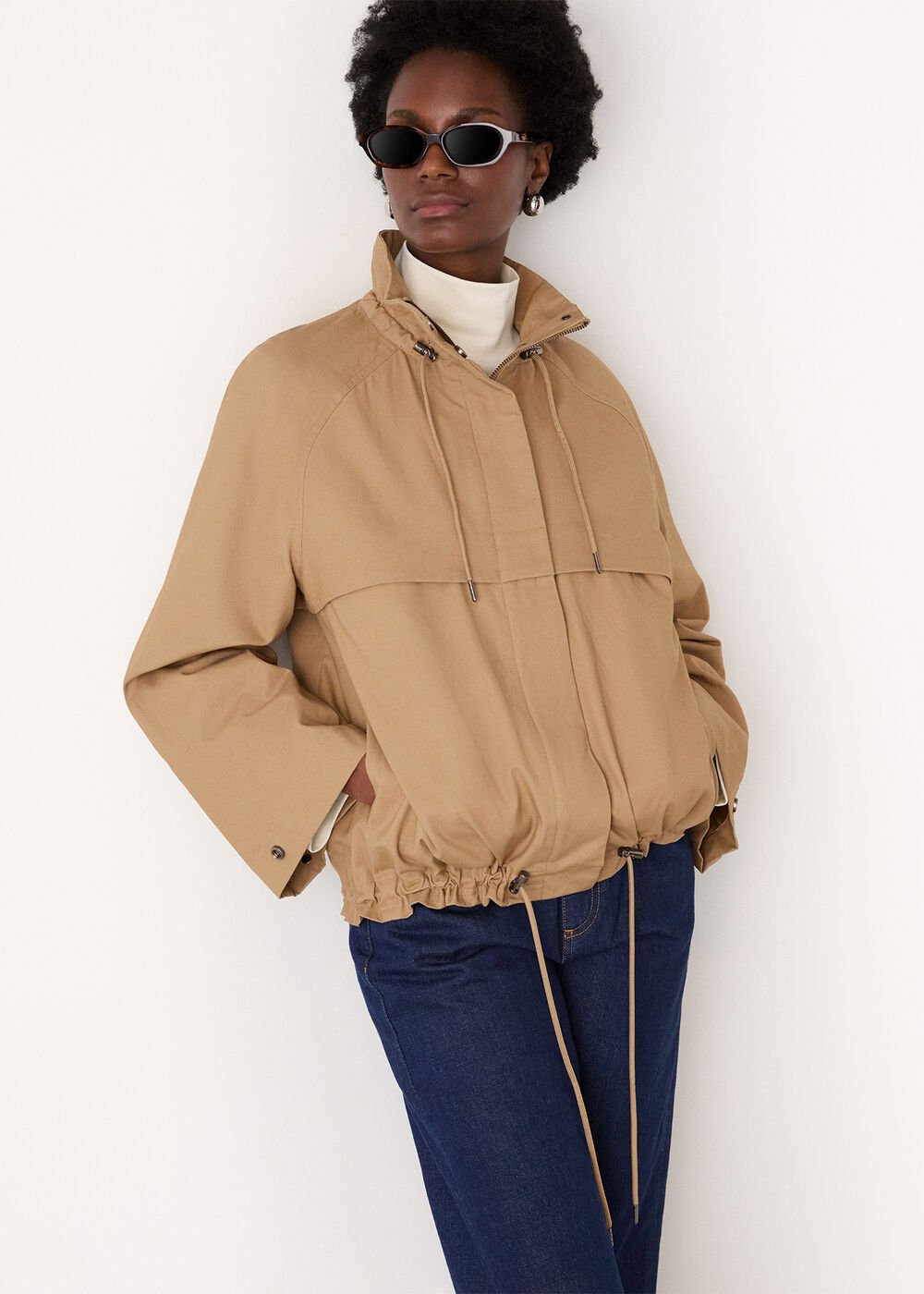 Taupe Funnel Neck Parka Jacket