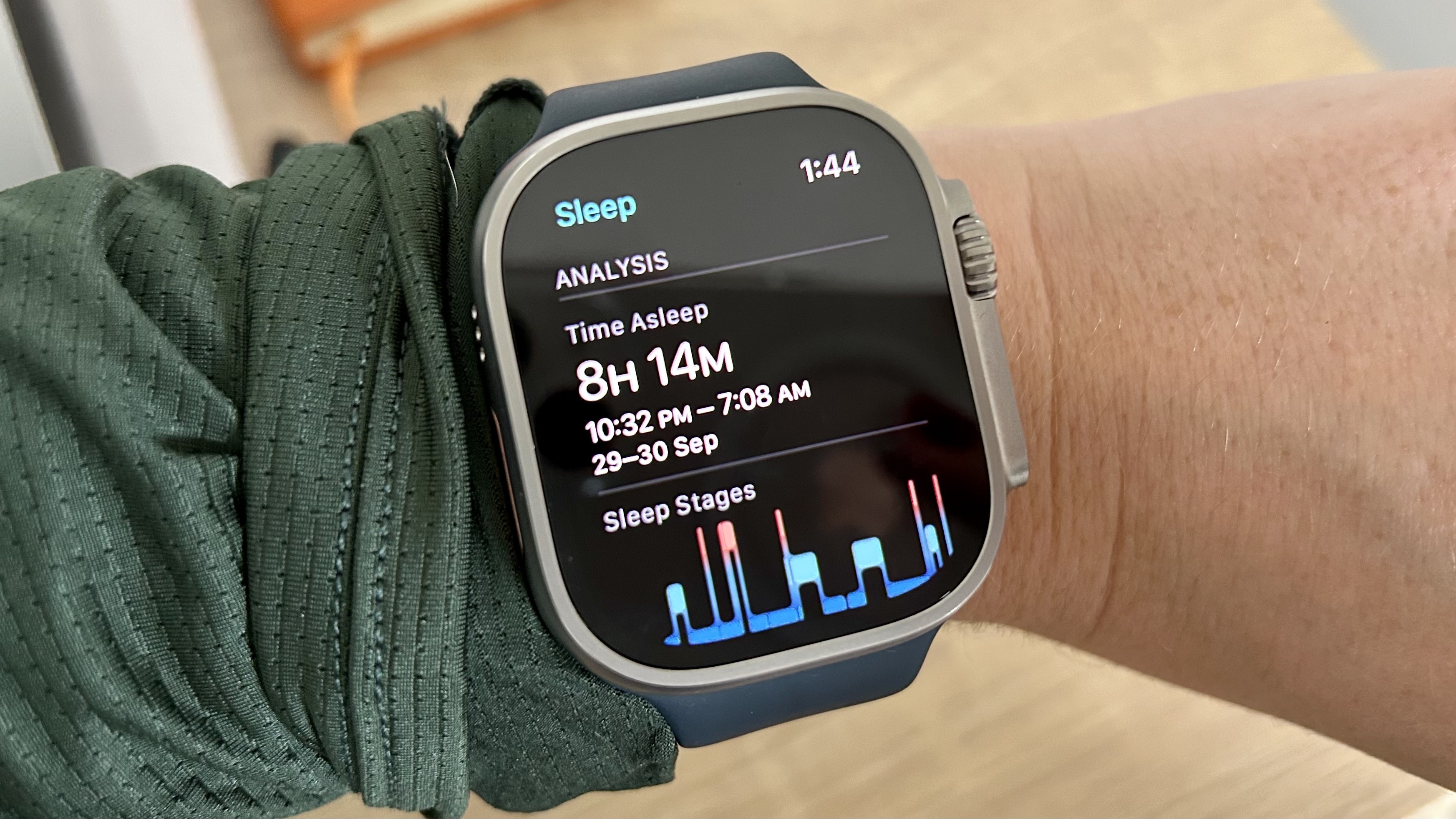 una foto del seguimiento del sueño en el Apple Watch Ultra