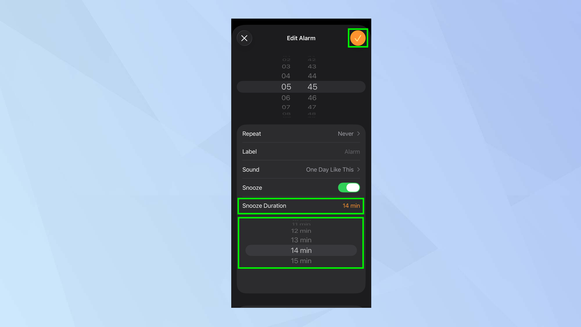 How to change the default snooze duration