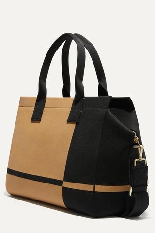 tan and black tote bag