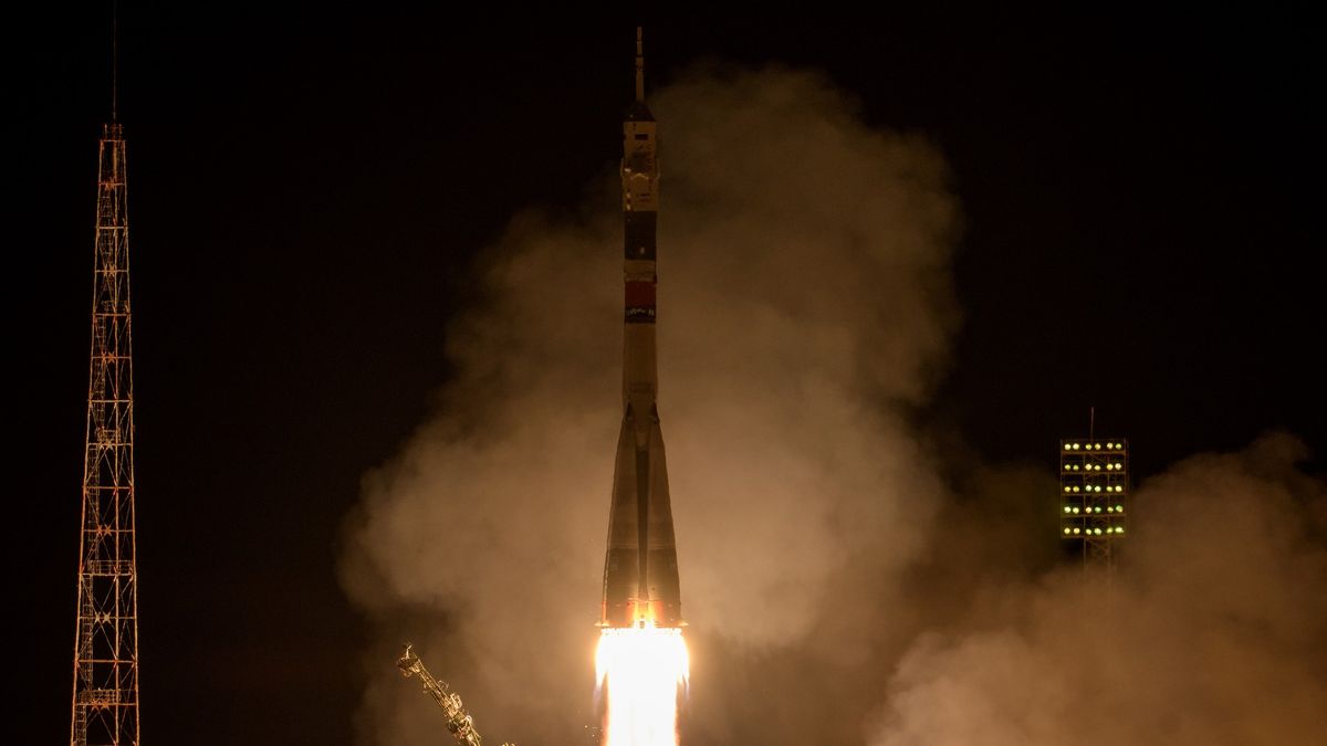 A Soyuz rocket carrying a trio of astronauts blasted off from Baikonur Cosmodrome in Kazakhstan at 3:14 p.m. EDT (1914 GMT) on March 14, 2019.