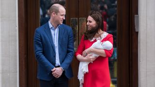 The Prince and Princess of Wales with newborn Prince Louis outside St Mary's Hospital